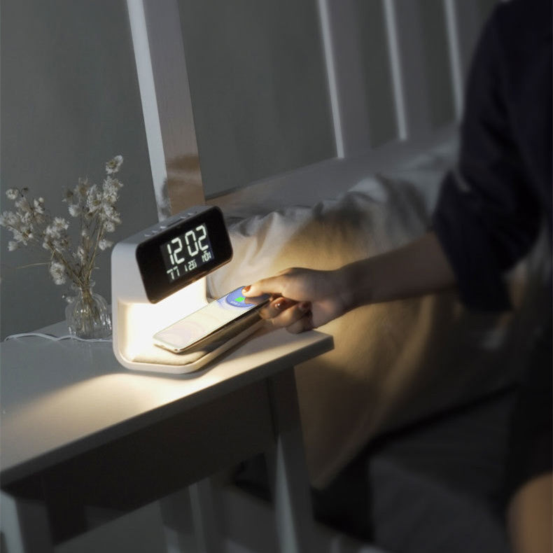 SALE - Creative 3 In 1 Bedside Lamp Wireless Charging LCD Screen Alarm Clock  Wireless Phone Charger