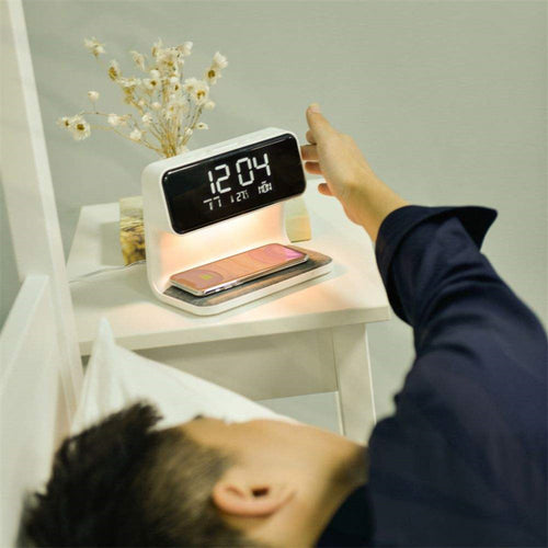 SALE - Creative 3 In 1 Bedside Lamp Wireless Charging LCD Screen Alarm Clock  Wireless Phone Charger